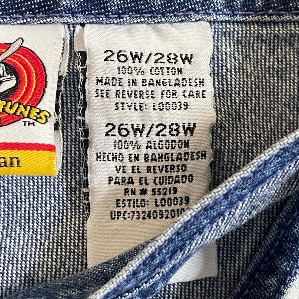 Vintage Looney Tunes Tweety Denim Cargo Bib Overall Shorts Plus Size 26W/28W - Picture 12 of 13